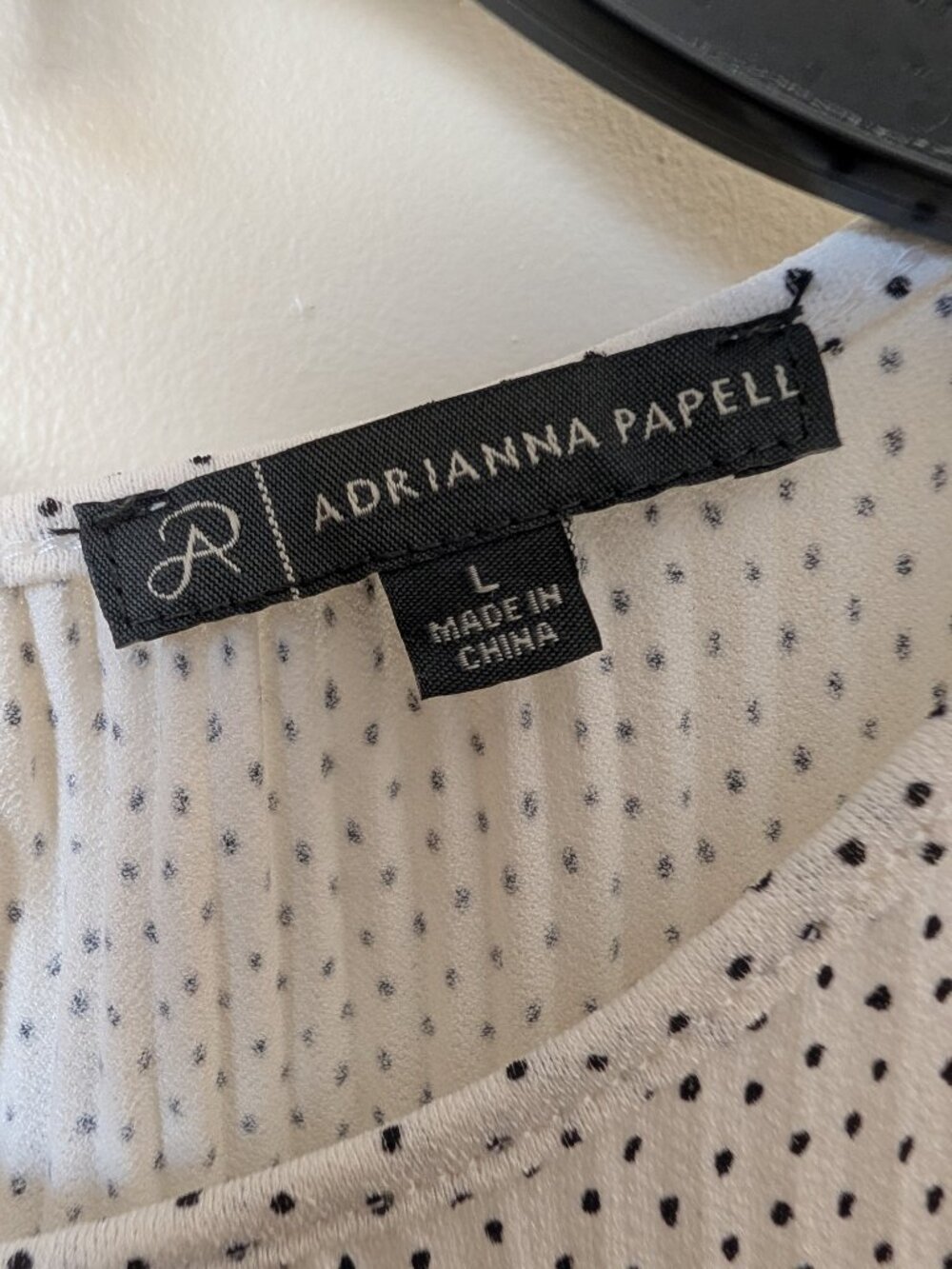 Adrianna Papell White Polka Dot Blouse Size L | Ruffle Sleeve Scoop Neck Top - Picture 5 of 6
